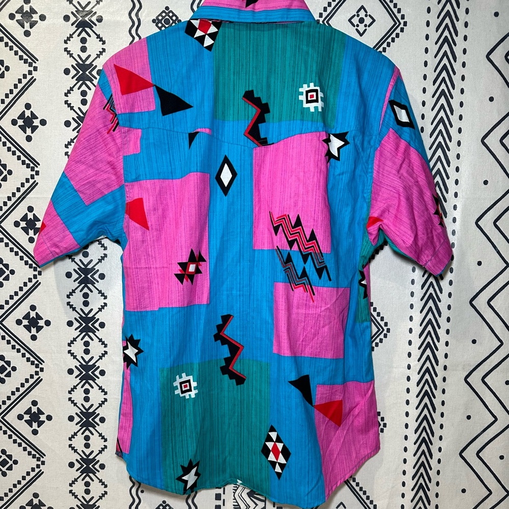 Vintage American Hero Color block Western Snap Short Sleeve Shirt Ladies Size‎ L - Picture 4 of 5